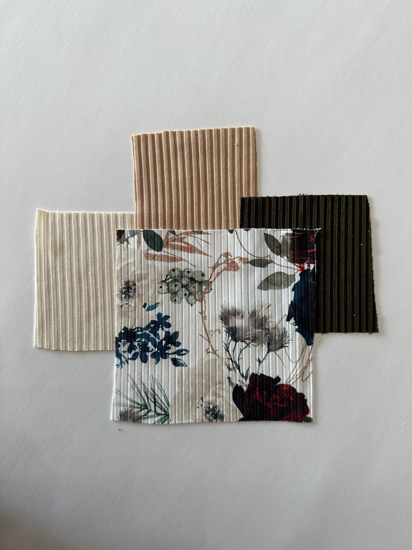 Ruby Floral on Unbrushed Rib Knit Fabric Sold by the 1/4 yard
