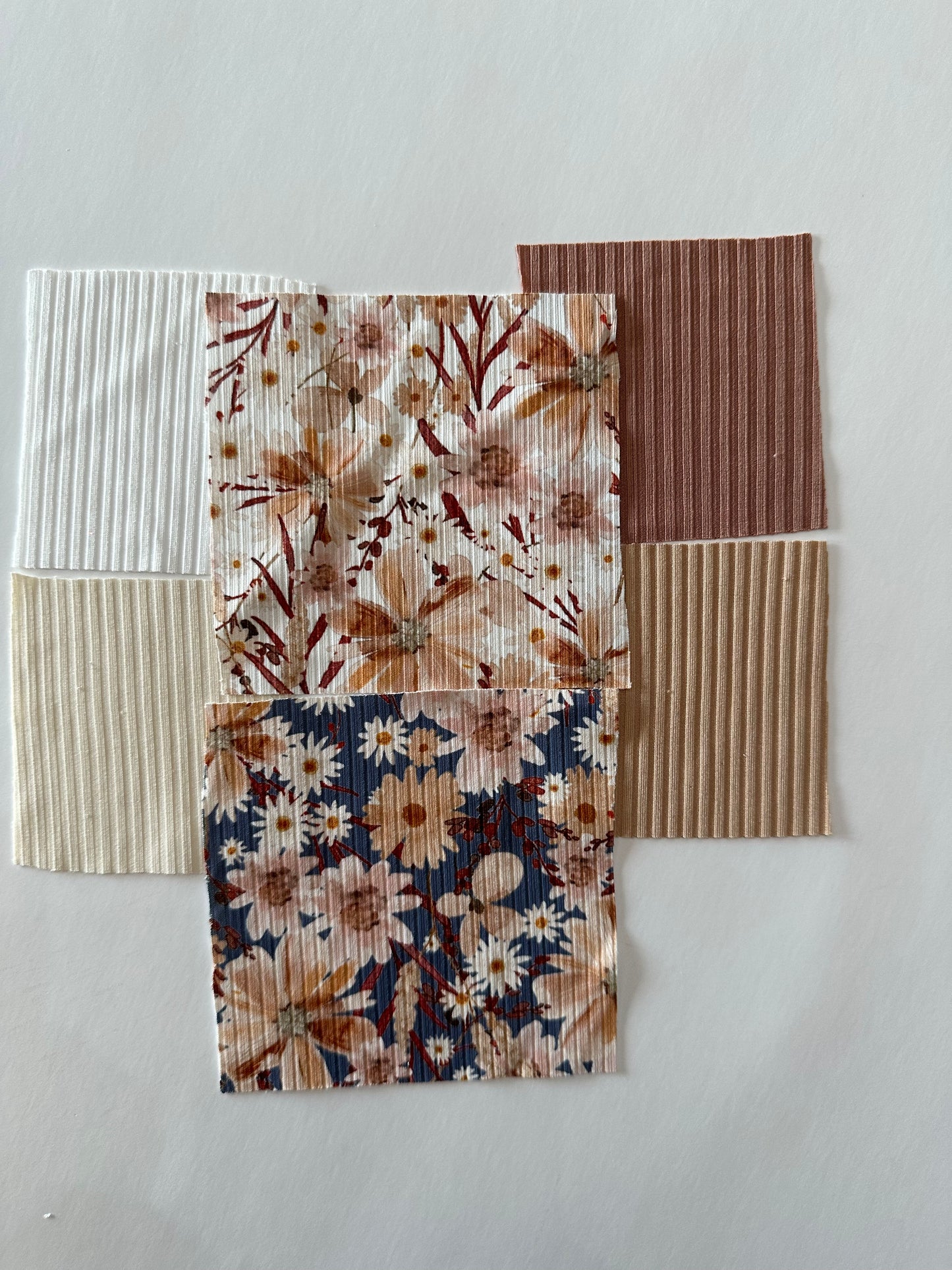 Natasha Floral in White on Unbrushed Rib Knit Fabric Sold by the 1/4 yard