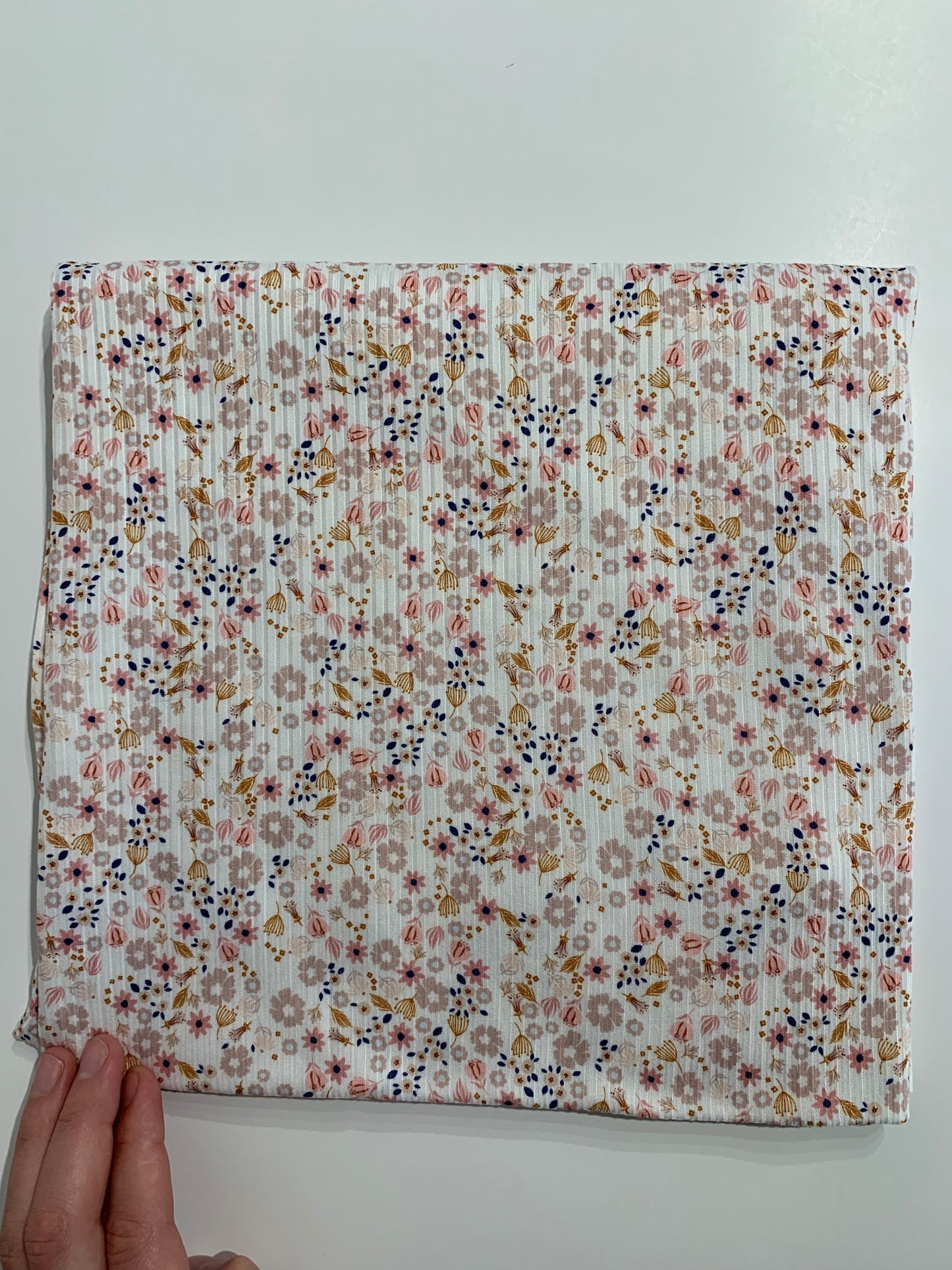 Amber Ditsy in White on Brushed Rib Knit Fabric Sold by the 1/4 yard