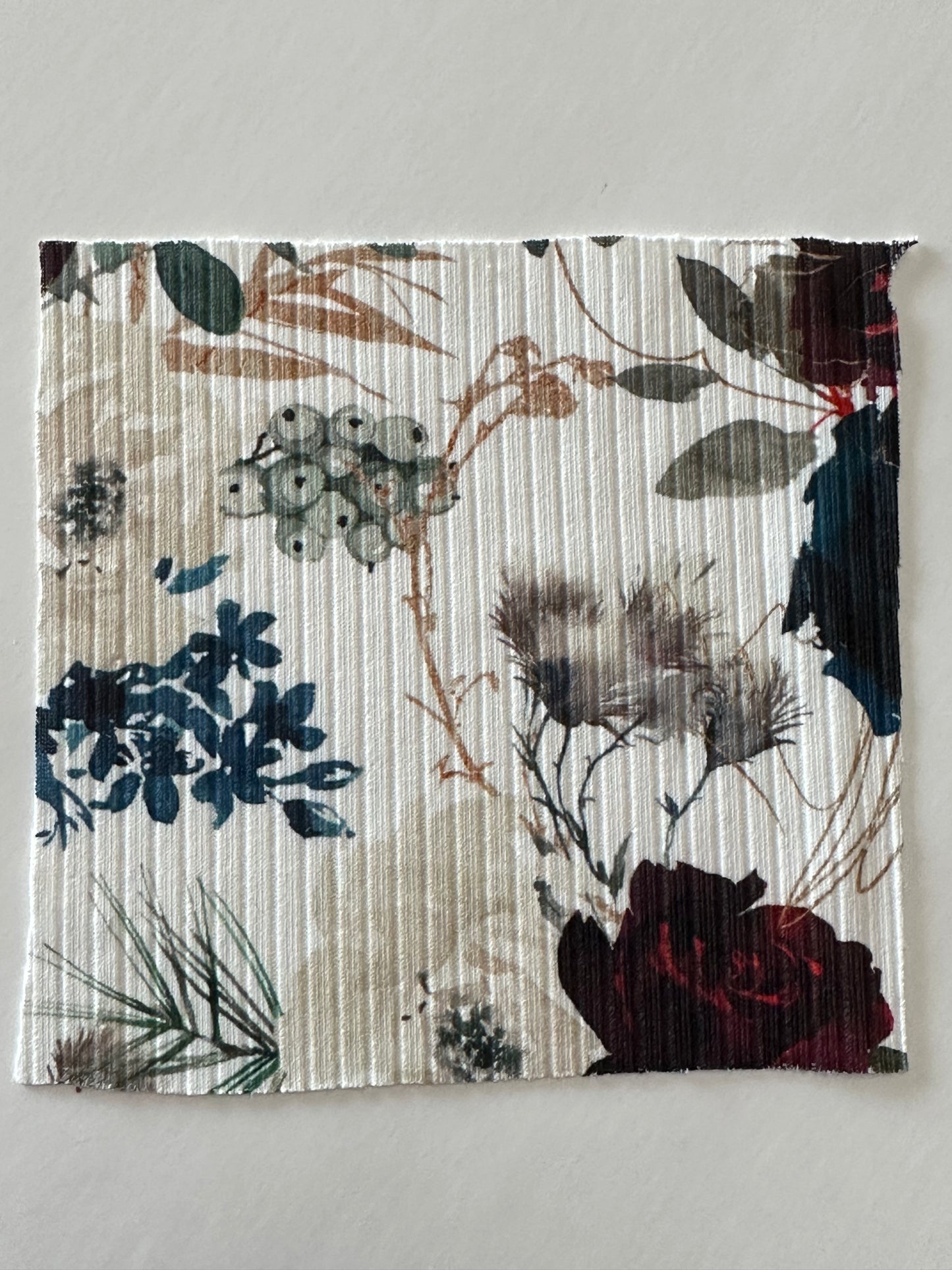 Ruby Floral on Unbrushed Rib Knit Fabric Sold by the 1/4 yard