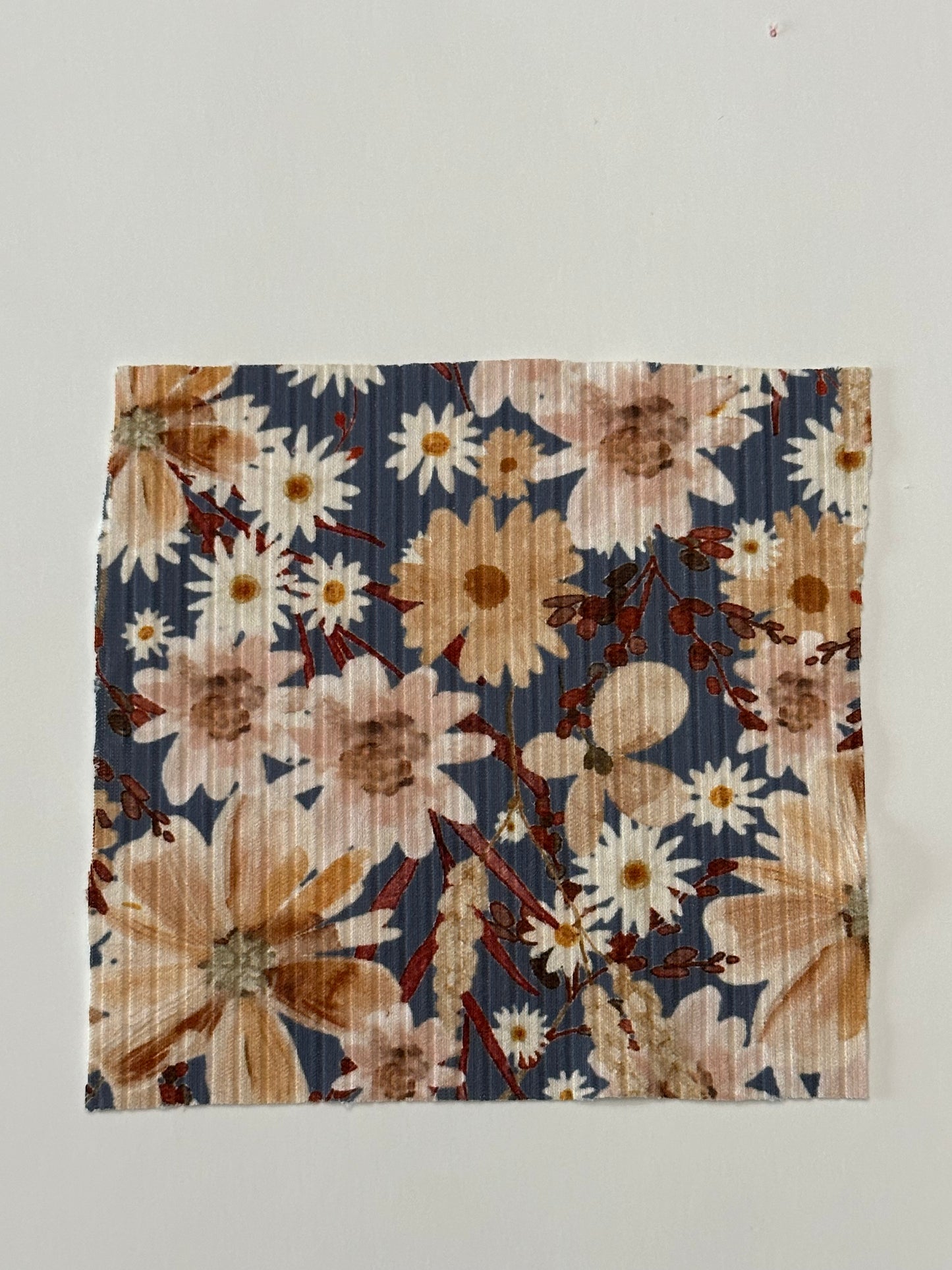 Natasha Floral in Blue on Unbrushed Rib Knit Fabric Sold by the 1/4 yard