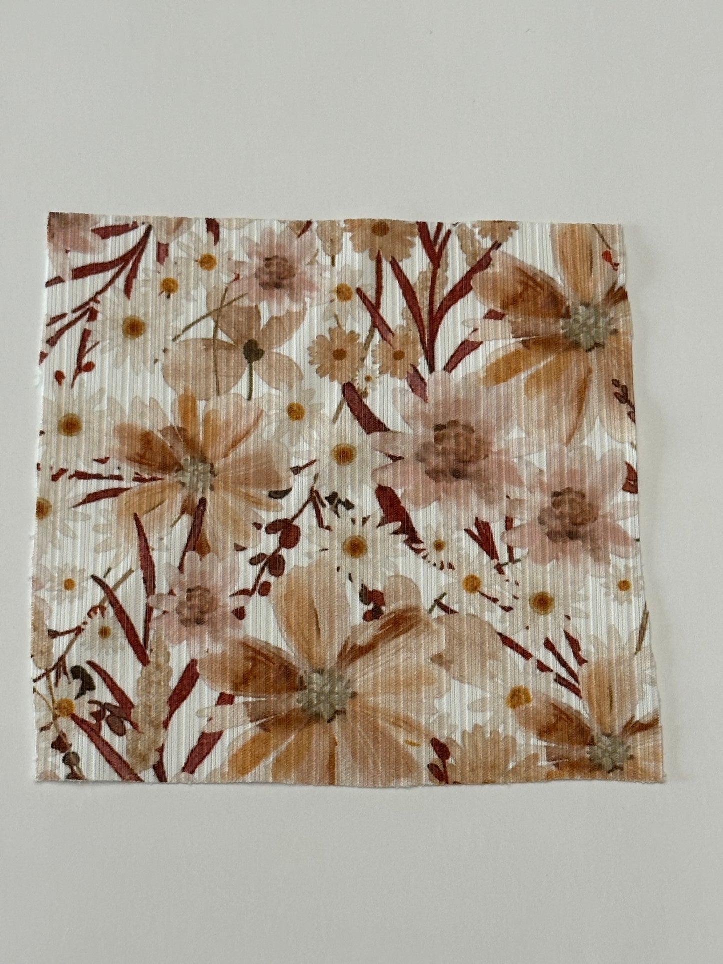 Natasha Floral in White on Unbrushed Rib Knit Fabric Sold by the 1/4 yard