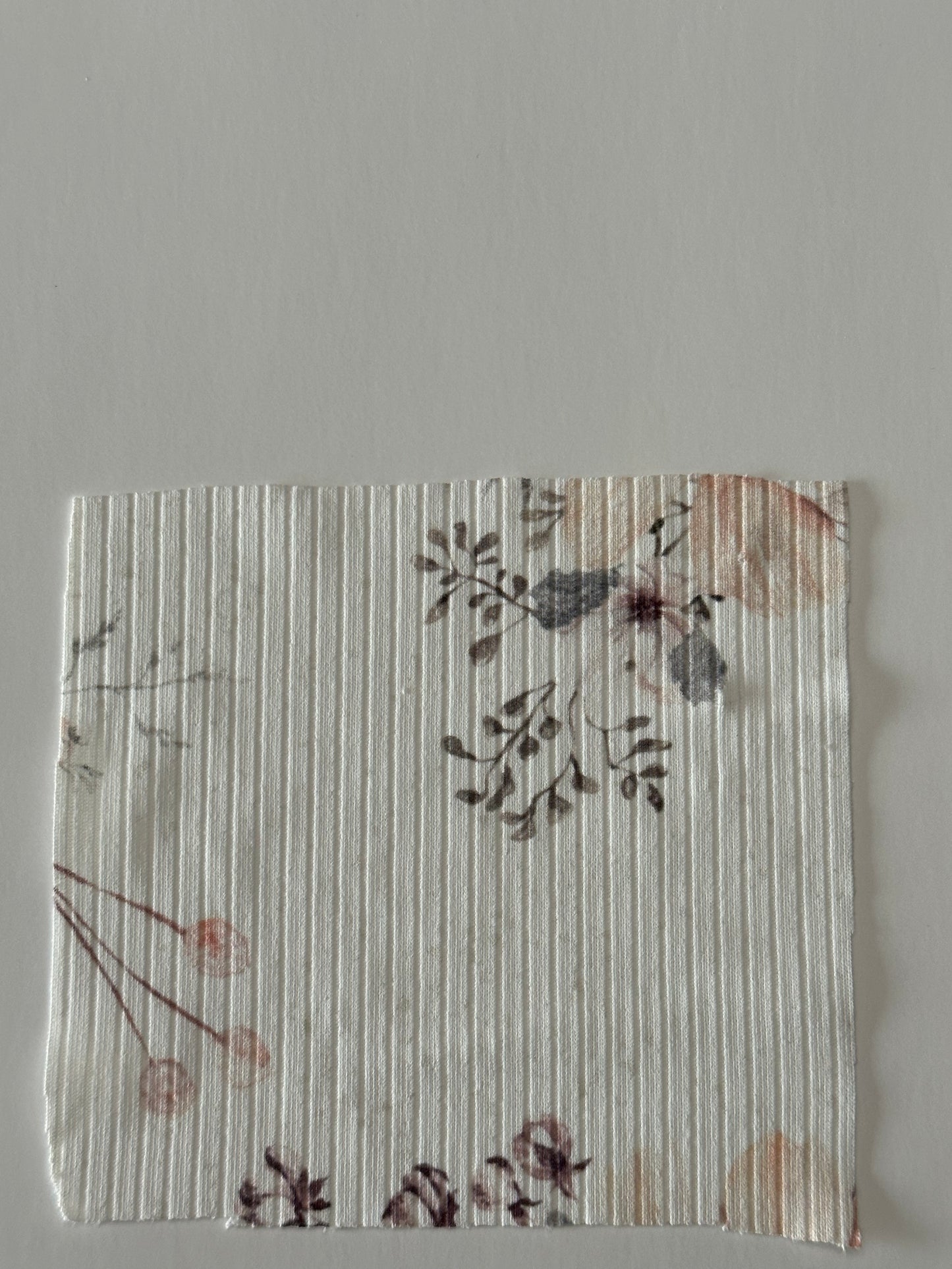 November Floral in White on Unbrushed Rib Knit Fabric Sold by the 1/4 yard
