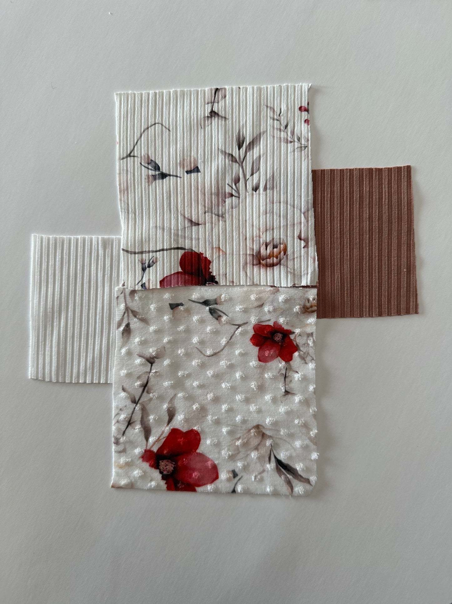 December Floral in Deep Red on Swiss Dot Knit Fabric Sold by the 1/4 yard