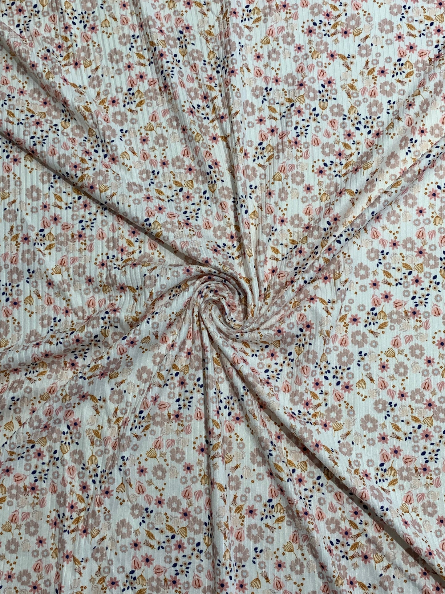 Amber Ditsy in White on Brushed Rib Knit Fabric Sold by the 1/4 yard