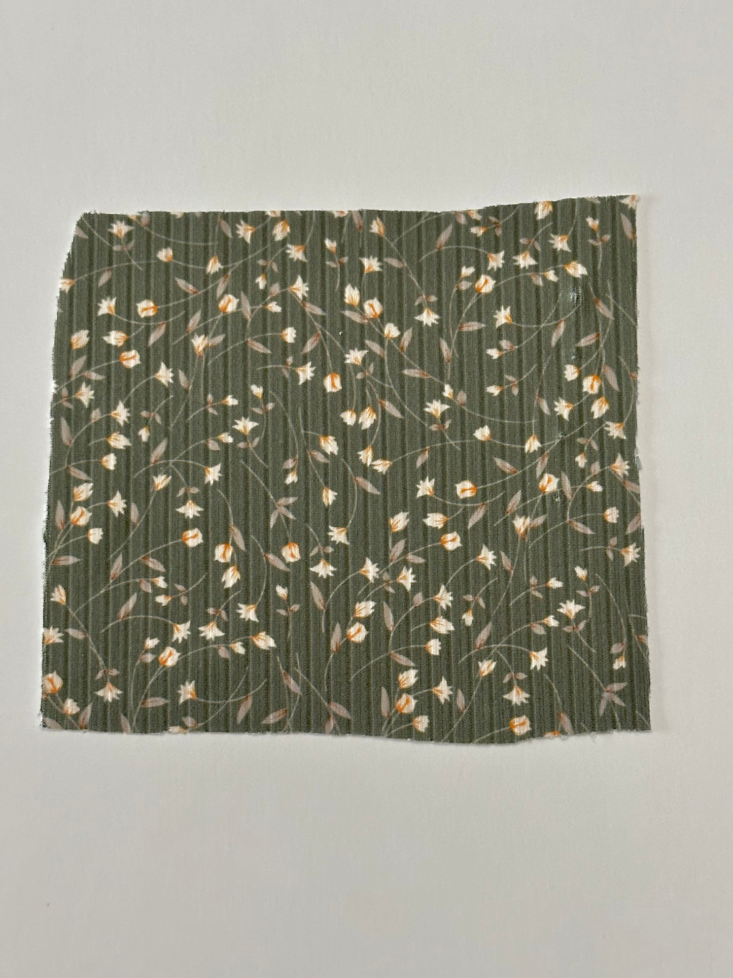 Naomi Floral in Olive on Unbrushed Rib Knit Fabric Sold by the 1/4 yard