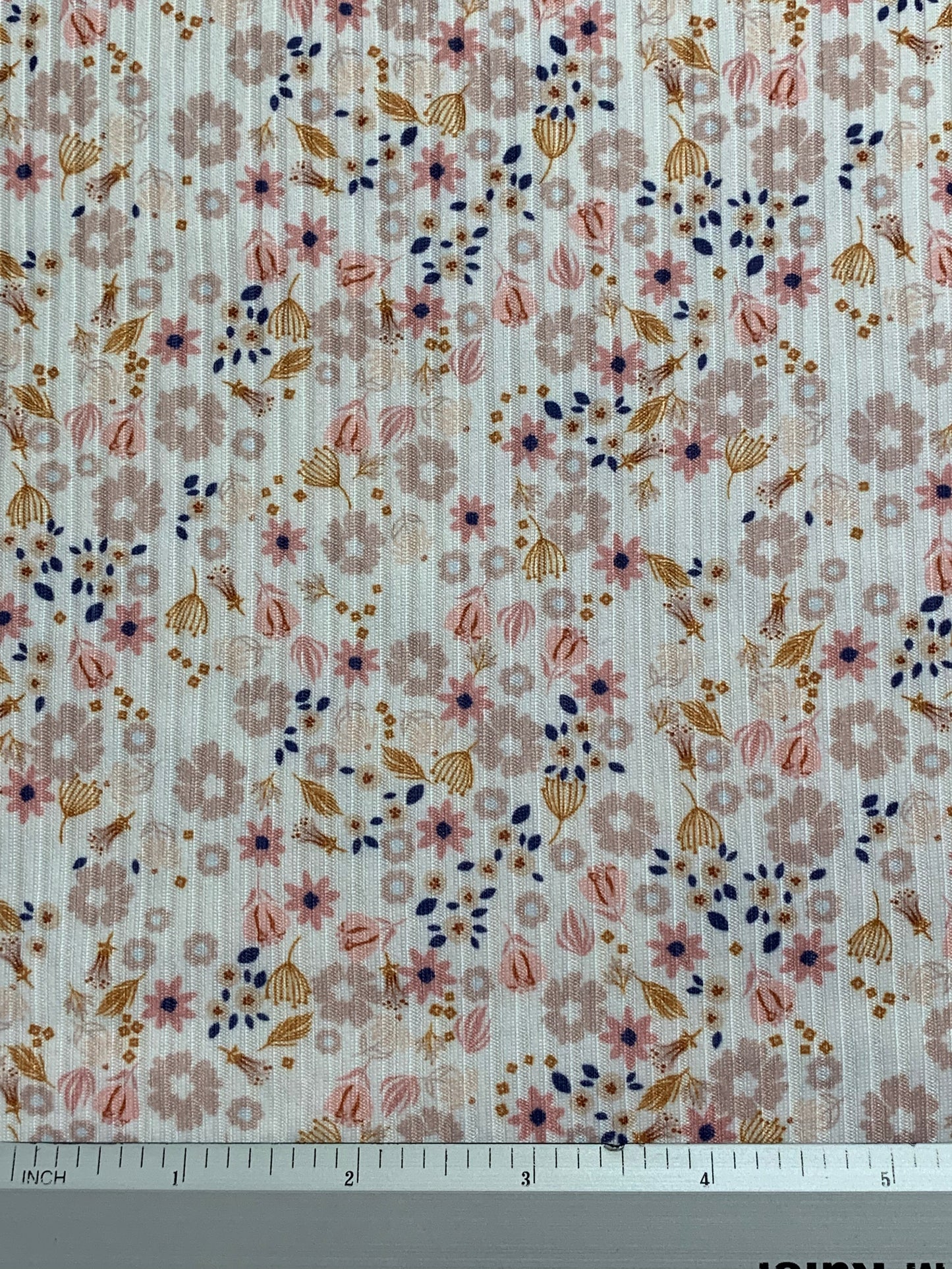 Amber Ditsy in White on Brushed Rib Knit Fabric Sold by the 1/4 yard