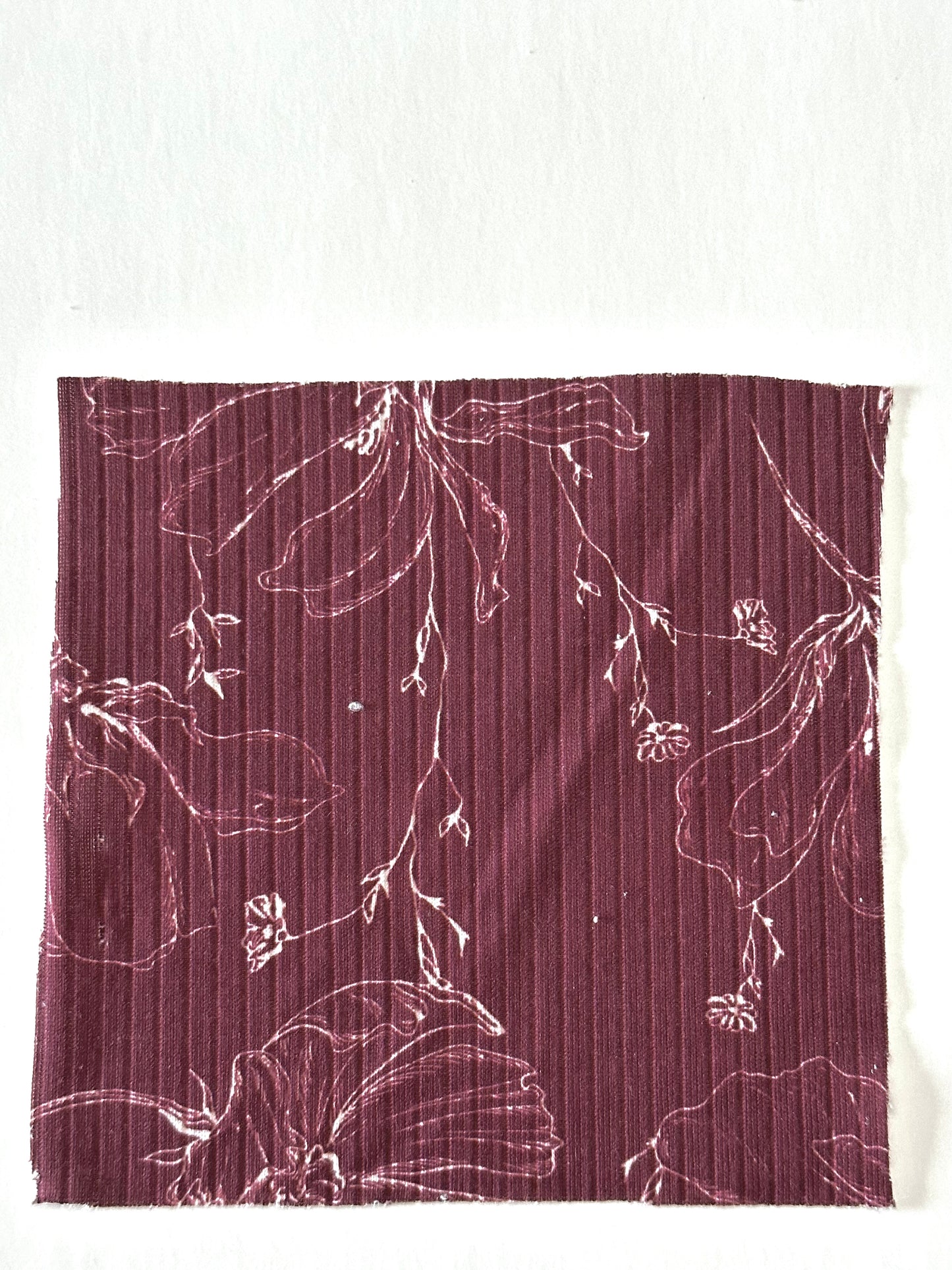 Poppy Floral in Burgundy on Unbrushed Rib Knit Fabric Sold by the 1/4 yard