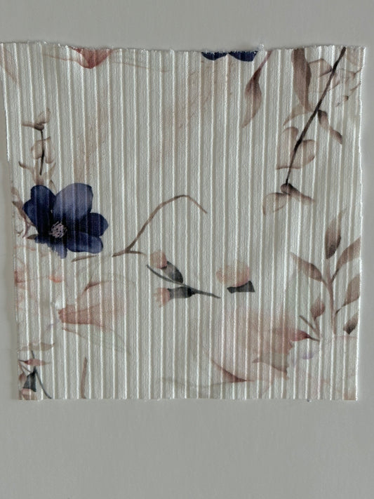 December Floral in Navy on Unbrushed Rib Knit Fabric Sold by the 1/4 yard