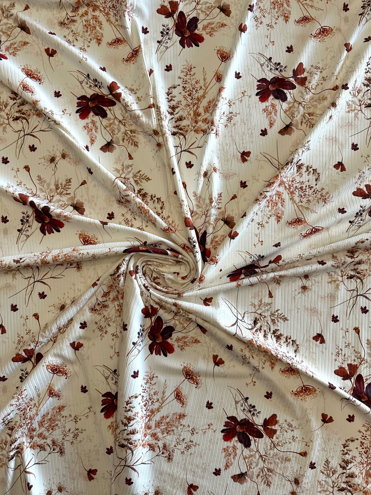Whitney Floral on Unbrushed Rib Knit Fabric Sold by the 1/4 yard