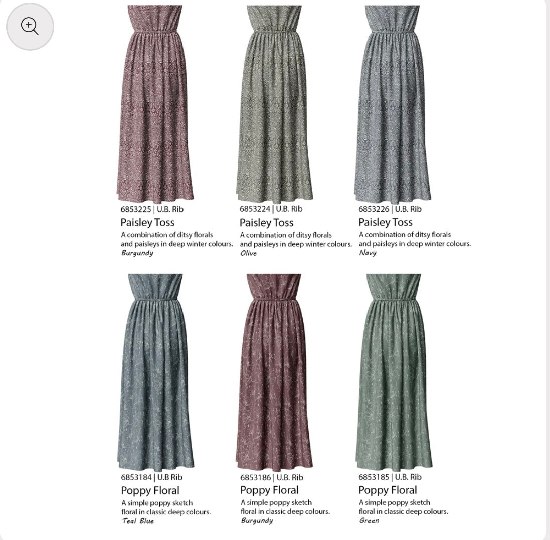 Poppy Floral in Green on Unbrushed Rib Knit Fabric Sold by the 1/4 yard