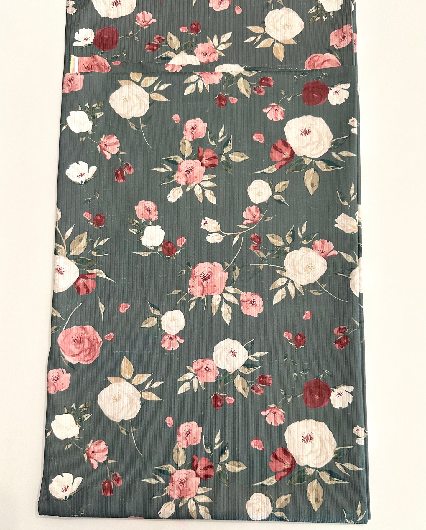 Roxie Floral in Olive on Unbrushed Rib Knit Fabric Sold by the 1/4 yard