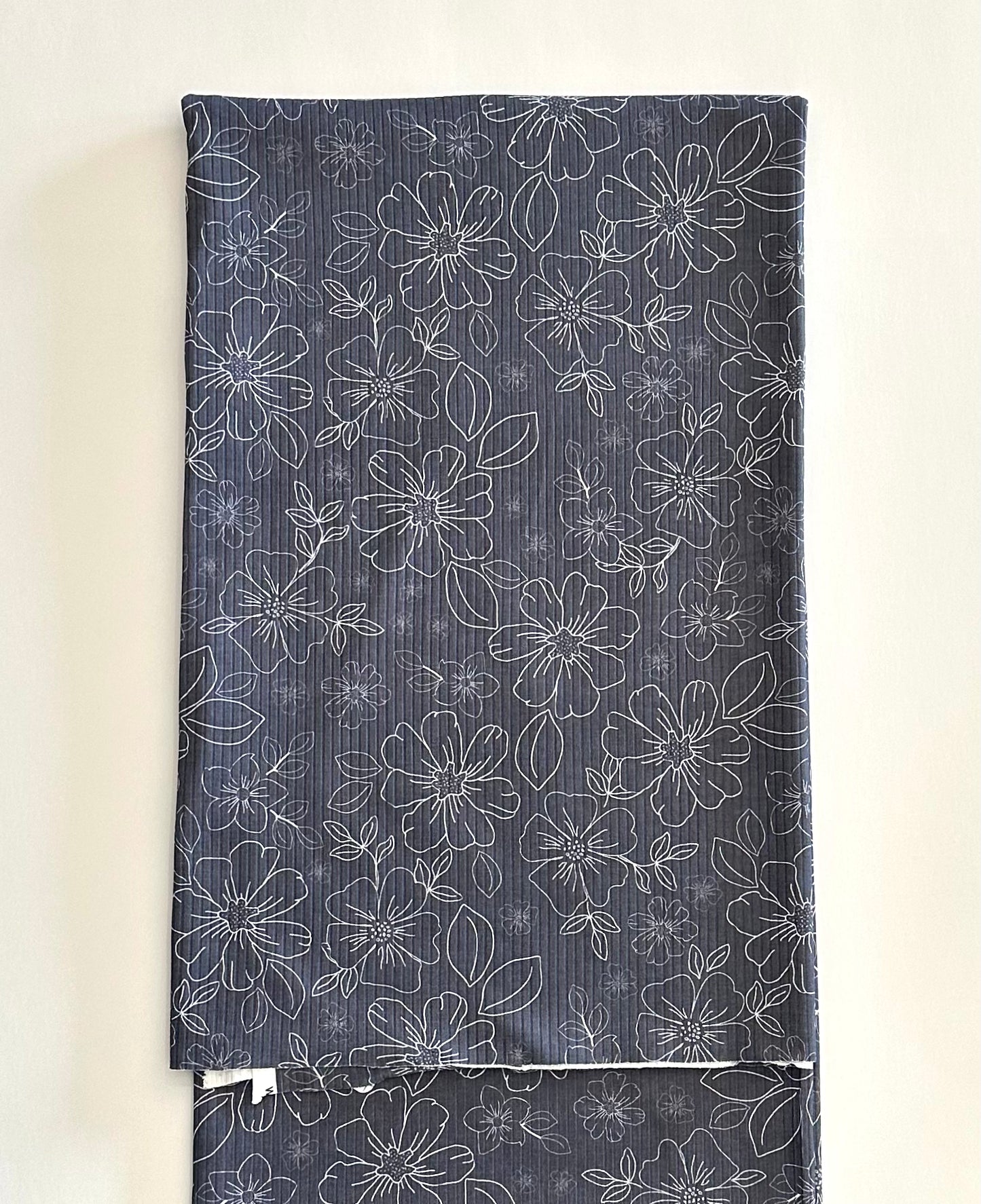 Serenity Floral Polar Night Navy in on Unbrushed Rib Knit Fabric Sold by the 1/4 yard