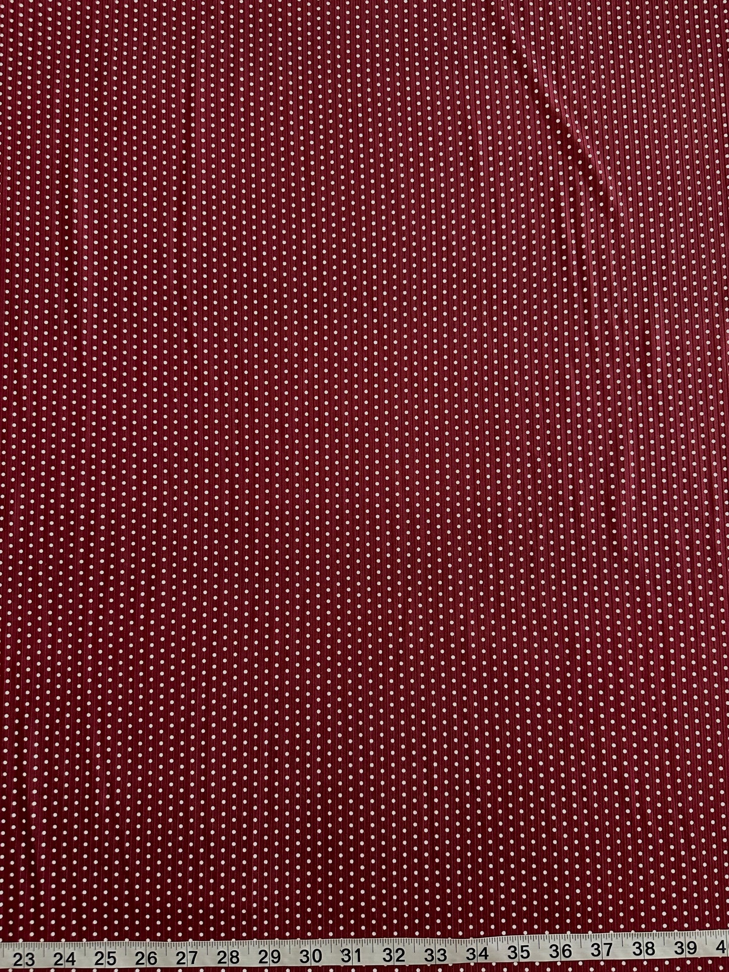 Polka Dots in Deep Reed on Unbrushed Rib Knit Fabric Sold by the 1/4 yard