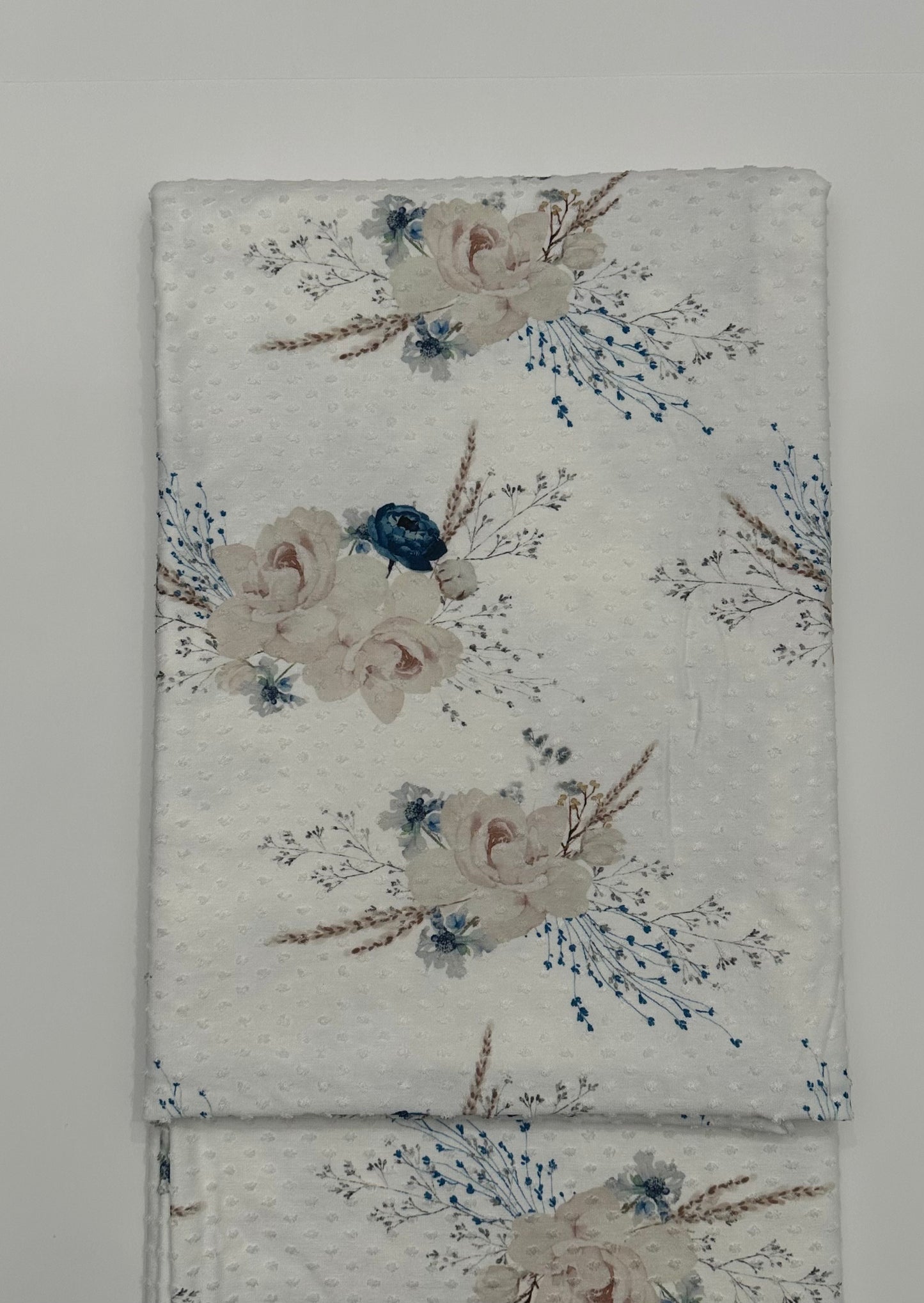 The Christmas Rose in Blue on Swiss Dot Knit Fabric Sold by the 1/4 yard