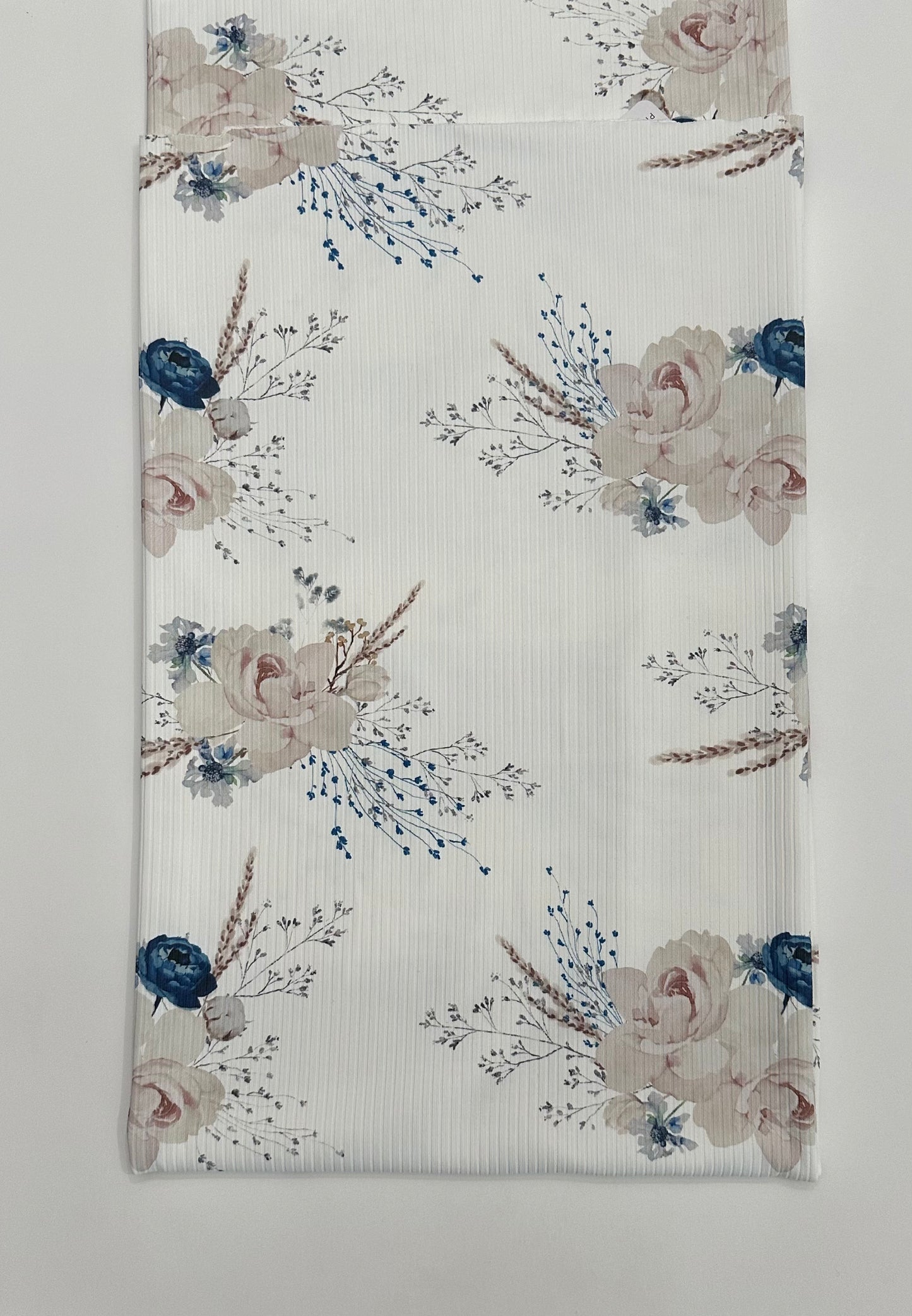 The Christmas Rose in Blue on Unbrushed Rib Knit Fabric Sold by the 1/4 yard
