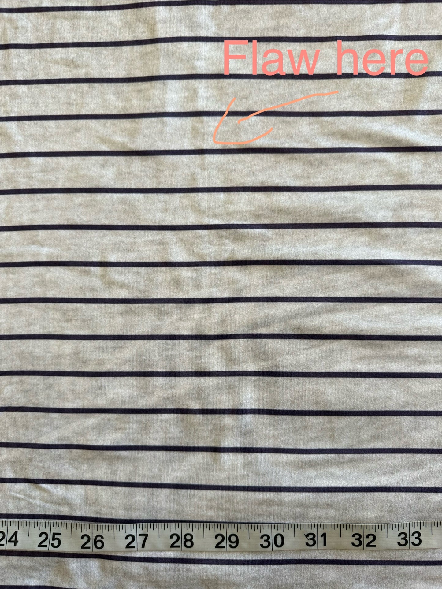 FLAW notice. Indigo Stripes in Heathered Oatmeal with Dusty Purple Stripes on Double Brushed Poly Knit Fabric Sold by the 1/4 yard