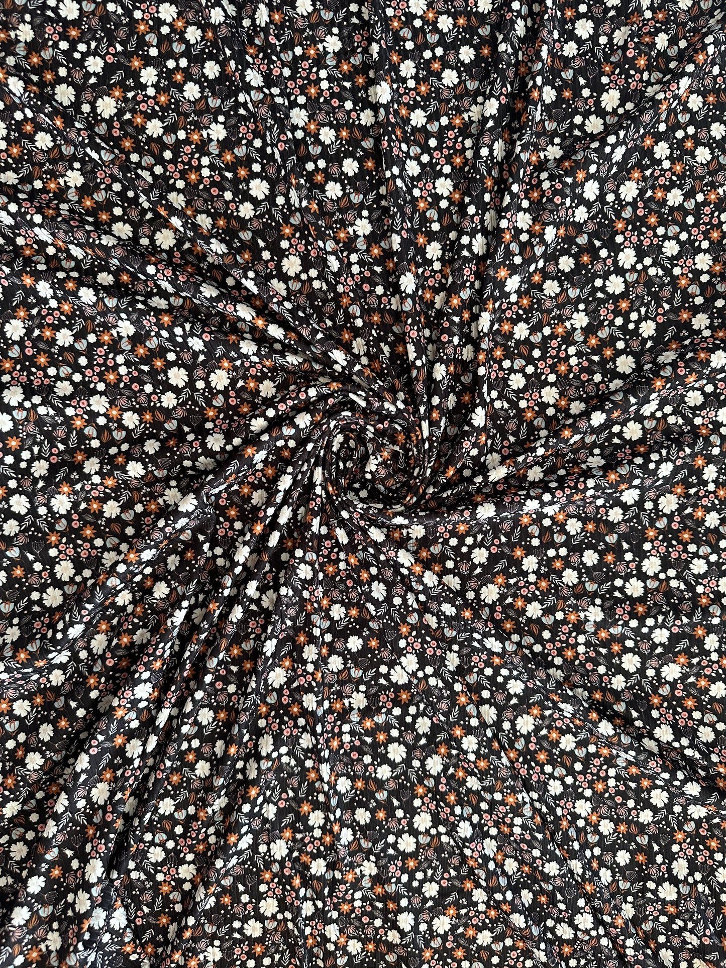 Amber Ditsy in Black on Brushed Rib Knit Fabric Sold by the 1/4 yard