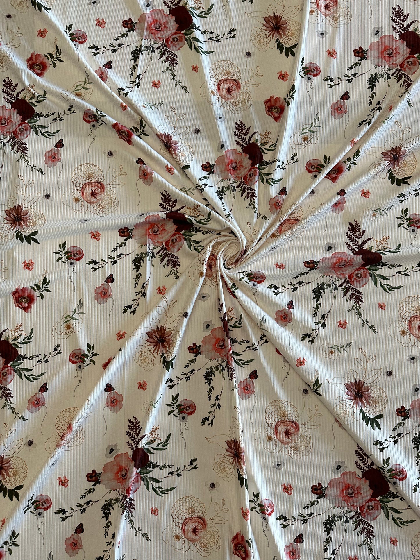 Mini Emery Floral on Unbrushed Rib Knit Fabric Sold by the 1/4 yard