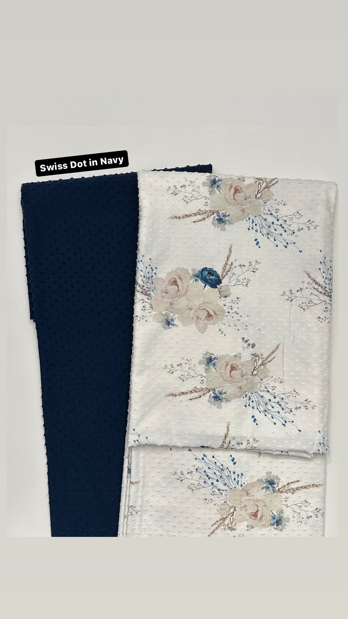 The Christmas Rose in Blue on Swiss Dot Knit Fabric Sold by the 1/4 yard
