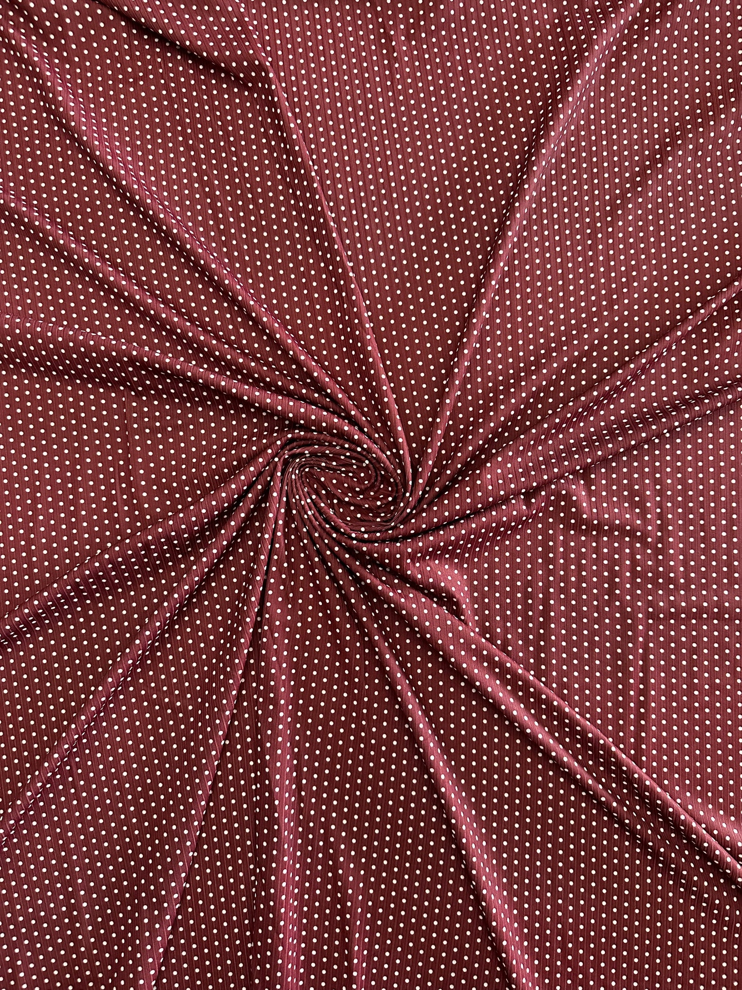 Polka Dots in Deep Reed on Unbrushed Rib Knit Fabric Sold by the 1/4 yard