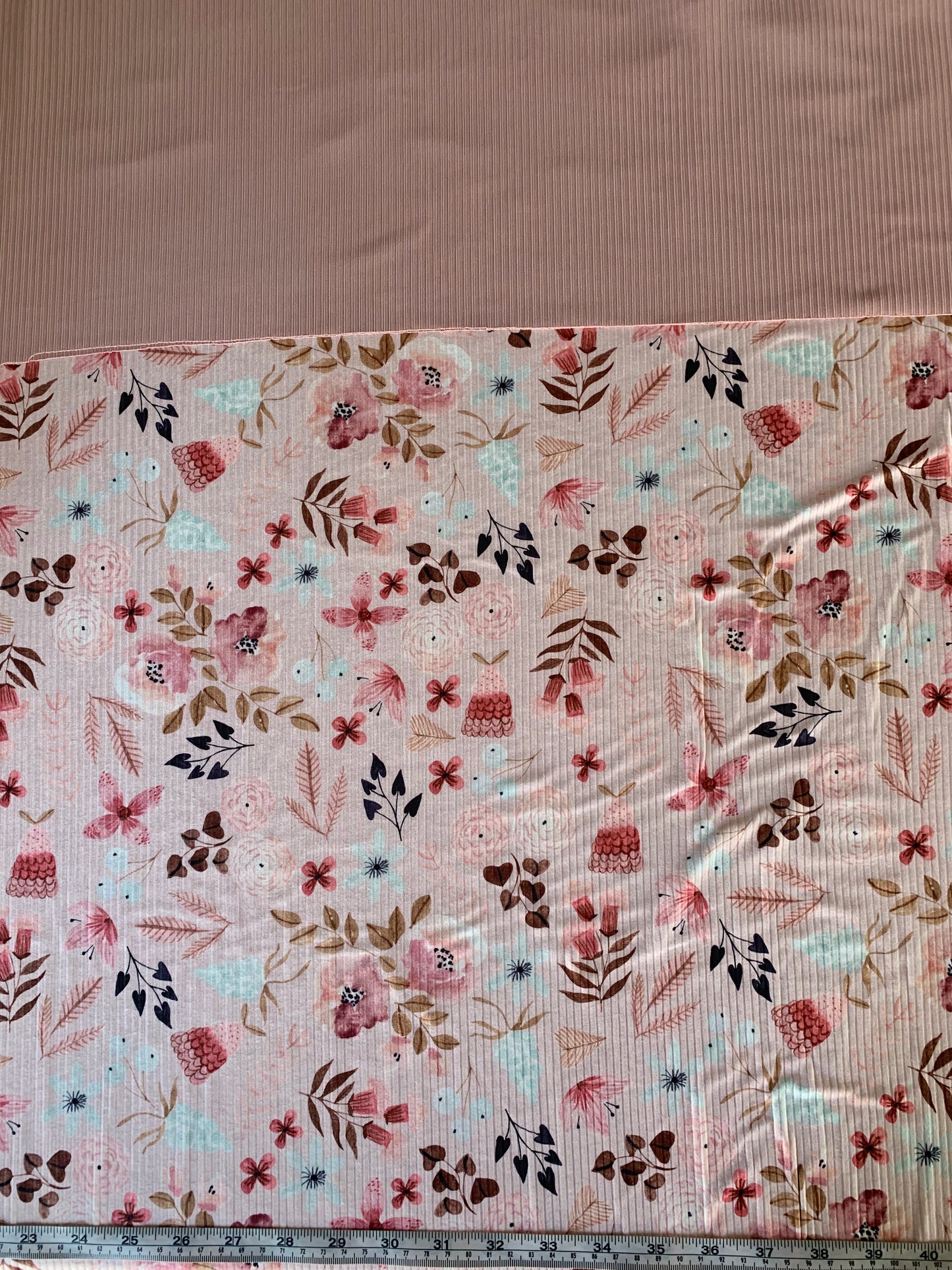 May Flowers in Pink on Brushed Rib Knit Fabric Sold by the 1/4 yard