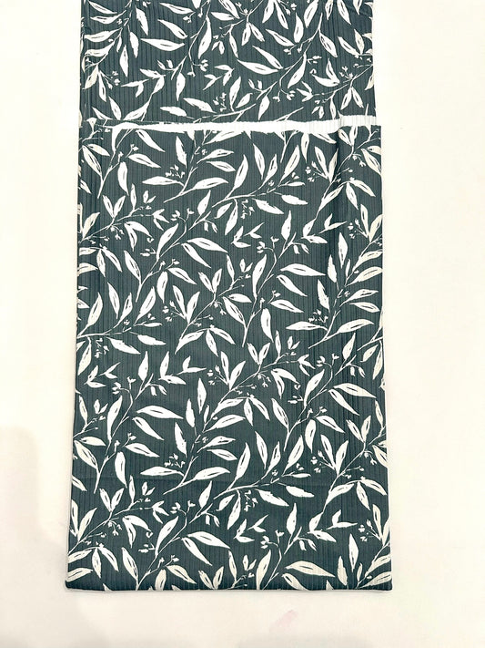 Monica Leaf Print in Silver Spruce on Unbrushed Rib Knit Fabric Sold by the 1/4 yard