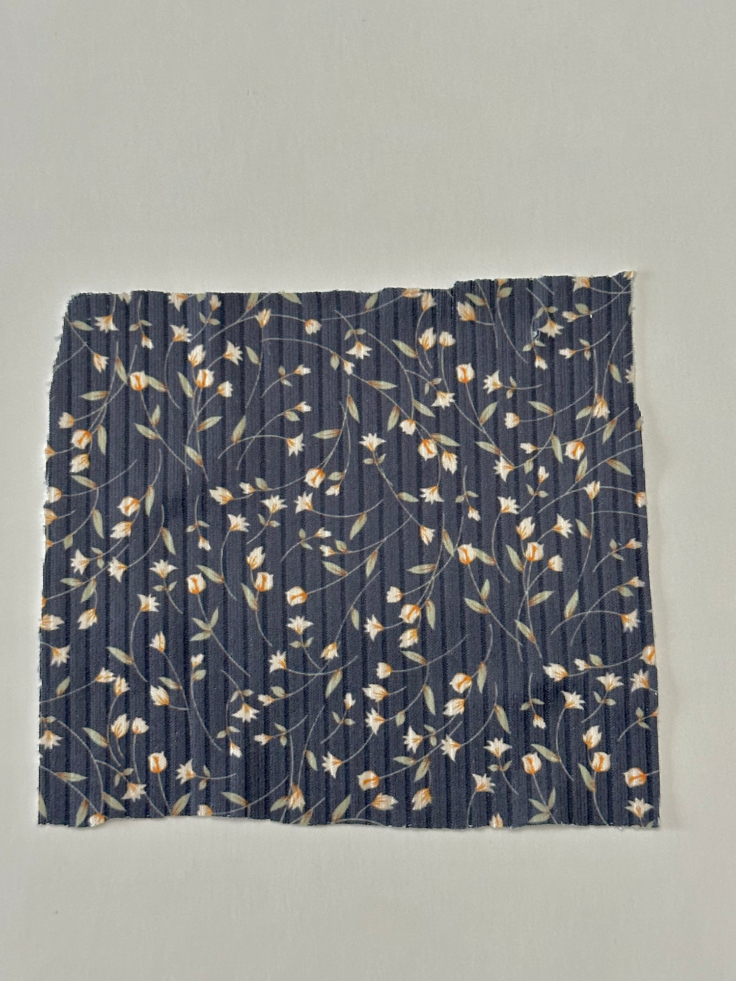 Pre-Order Naomi Floral in Navy on Unbrushed Rib Knit Fabric Sold by the 1/4 yard