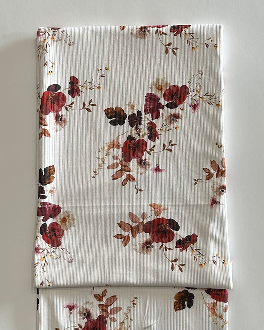 Hazel Floral on Unbrushed Rib Knit Fabric Sold by the 1/4 yard