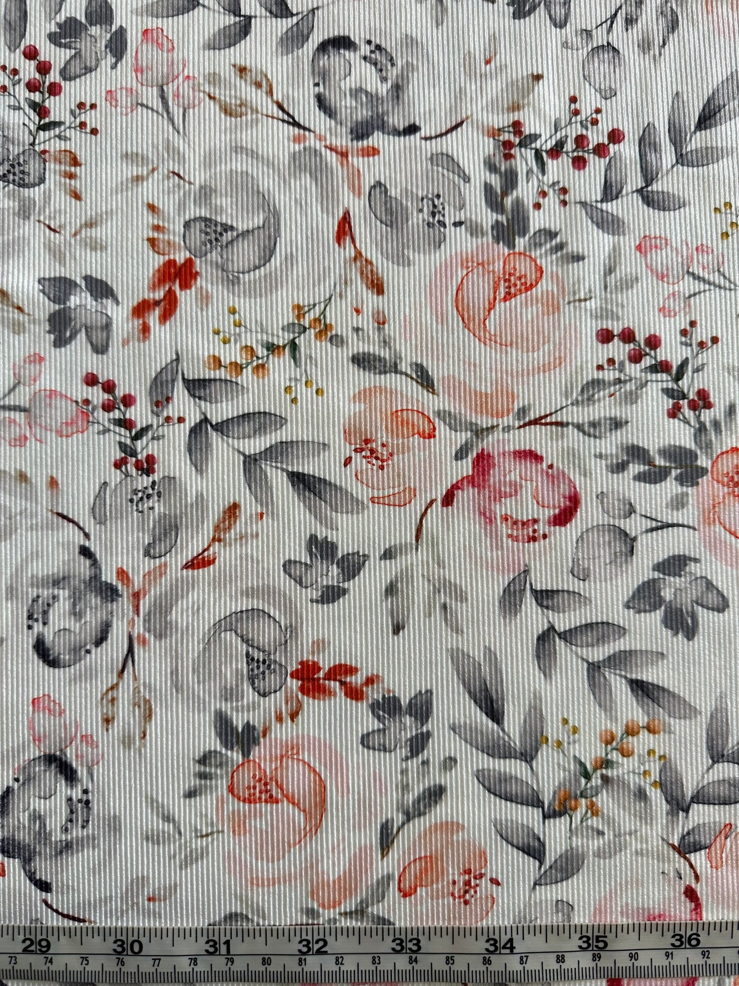 Amaya Floral in White on Mini Rib Knit Fabric Sold by the 1/4 yard