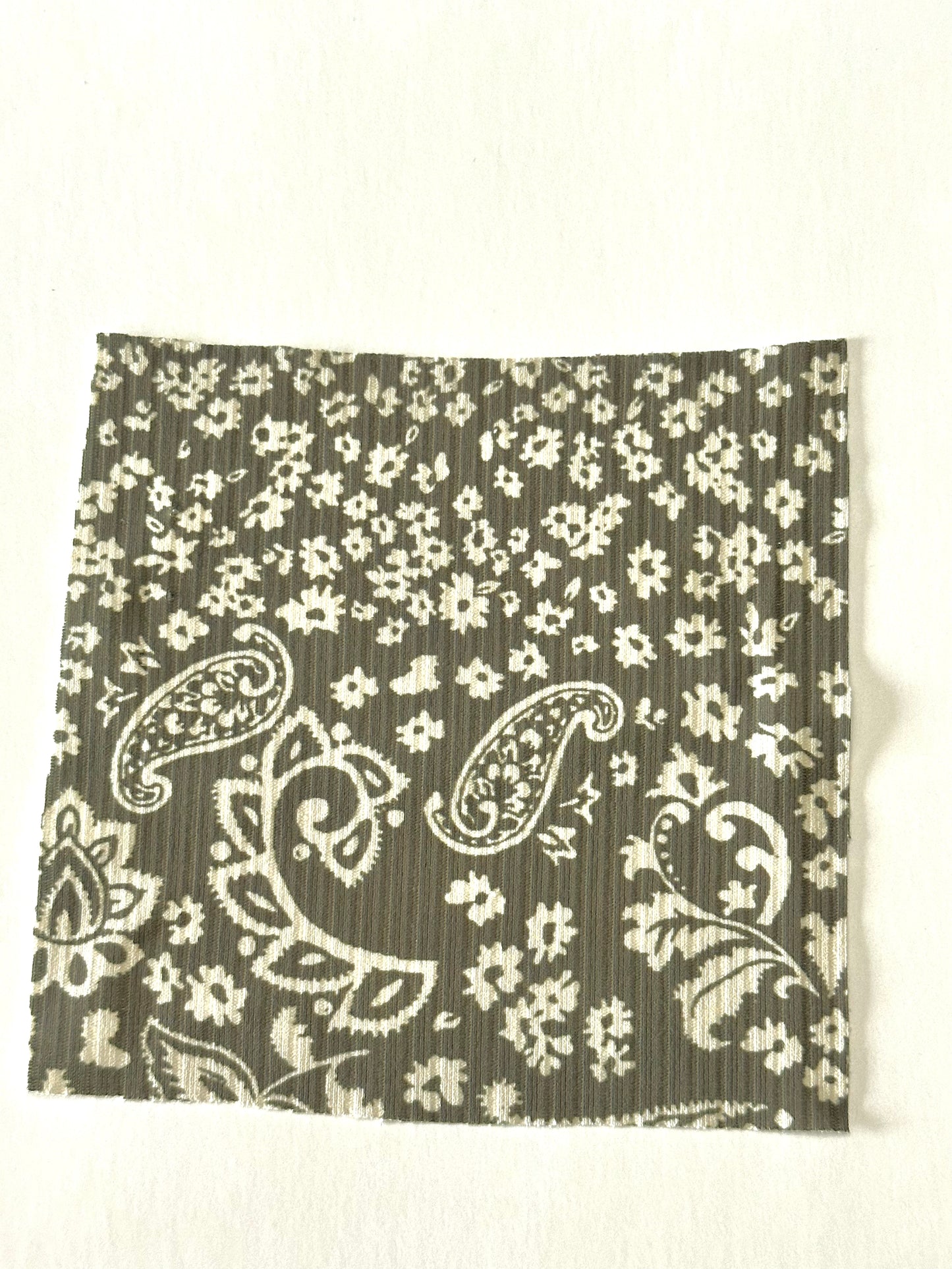 Pre-Order Paisley Toss in Olive on Unbrushed Rib Knit Fabric Sold by the 1/4 yard