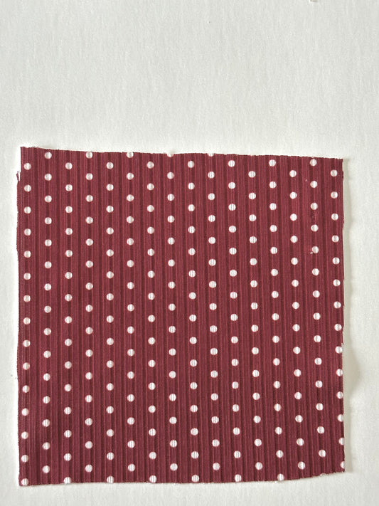 Polka Dots in Deep Reed on Unbrushed Rib Knit Fabric Sold by the 1/4 yard