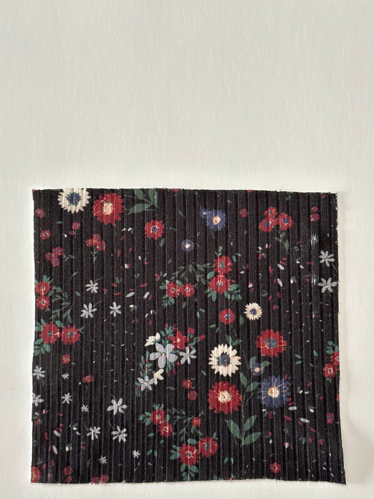 Yara Floral in Black on Unbrushed Rib Knit Fabric Sold by the 1/4 yard