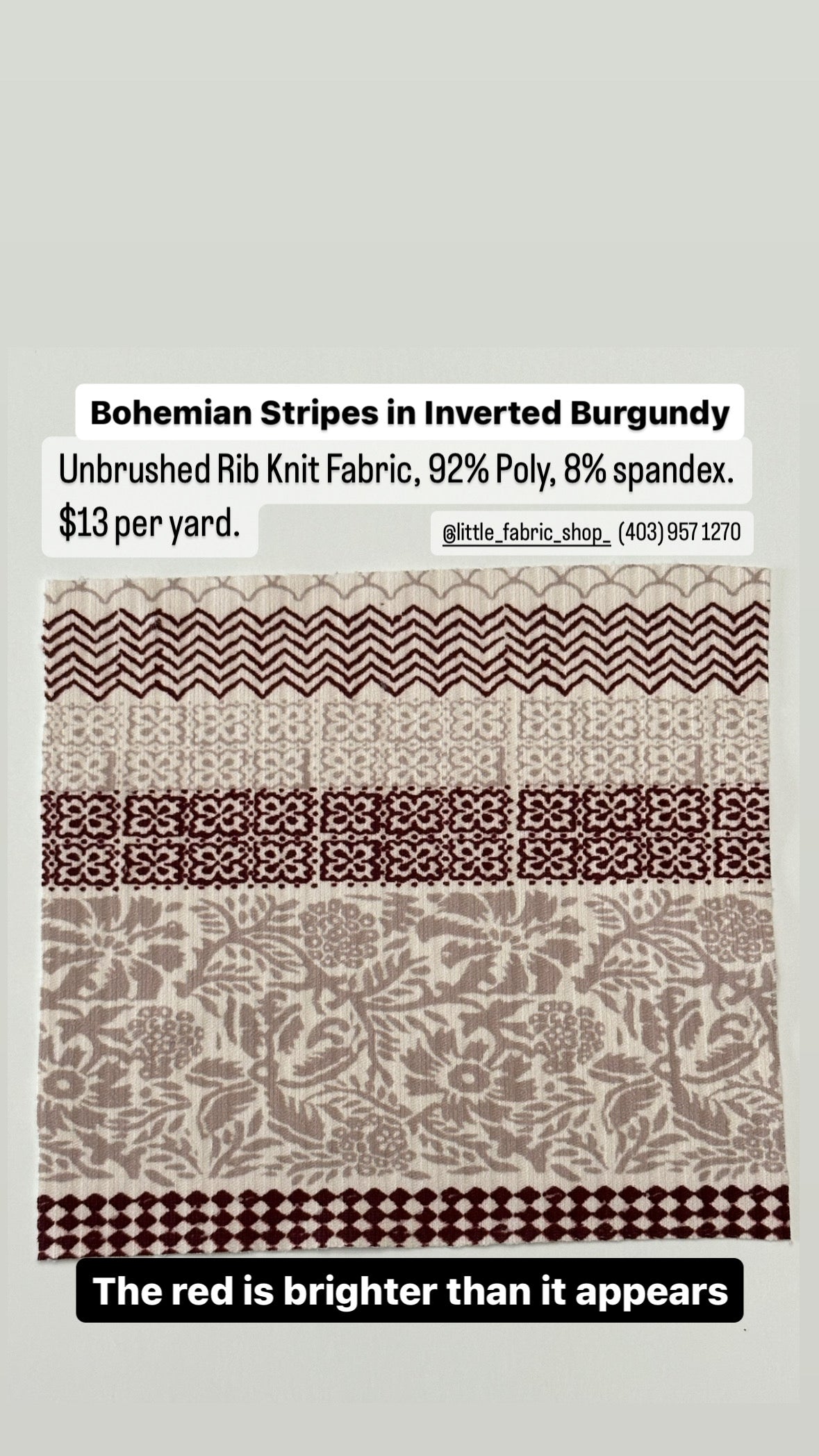 Bohemian Stripes in Inverted Burgundy on Unbrushed Rib Knit Fabric Sold by the 1/4 yard
