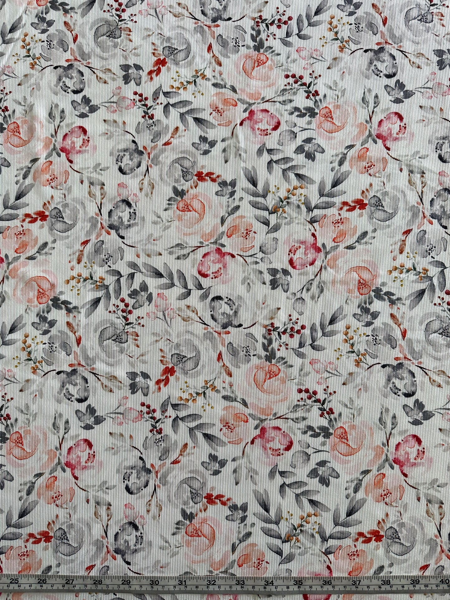 Amaya Floral in White on Mini Rib Knit Fabric Sold by the 1/4 yard