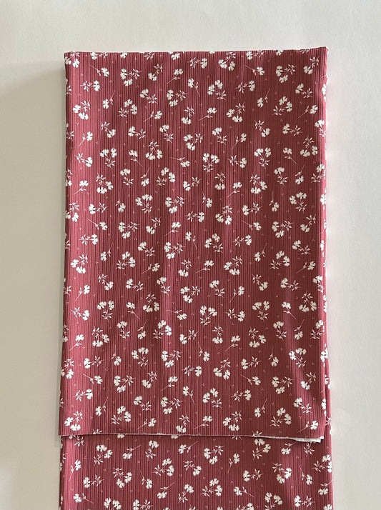 Briley Floral in Rose on Unbrushed Rib Knit Fabric Sold by the 1/4 yard