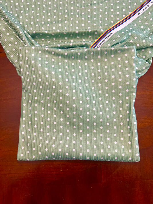 Polka Dot in Green on Brushed Rib Knit Fabric Sold by the 1/4 yard