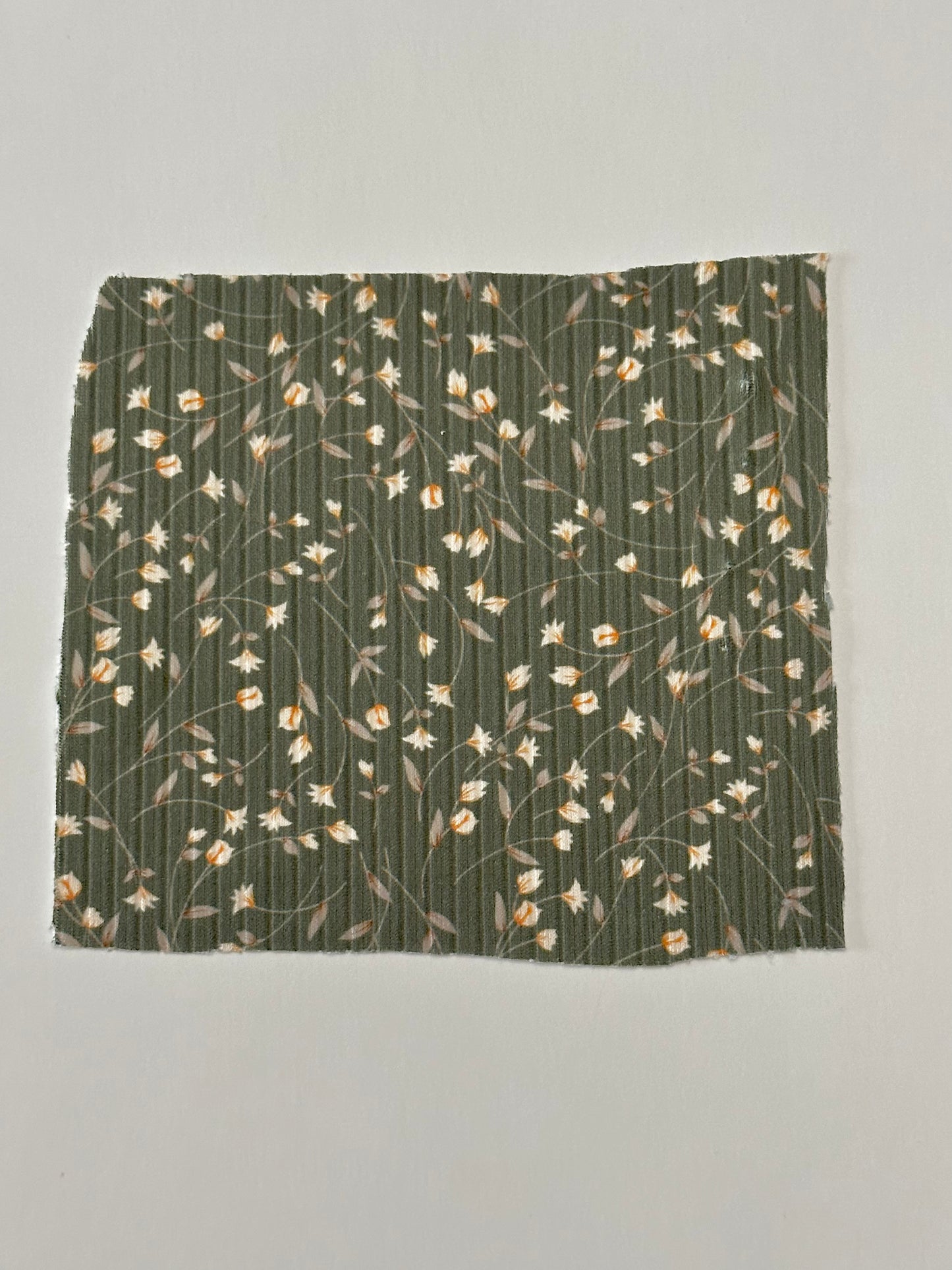 Pre-Order Naomi Floral in Olive on Unbrushed Rib Knit Fabric Sold by the 1/4 yard