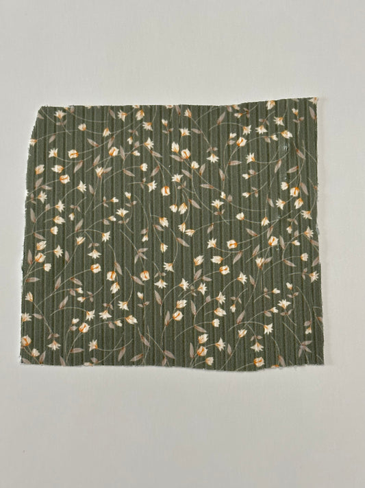 Naomi Floral in Olive on Unbrushed Rib Knit Fabric Sold by the 1/4 yard