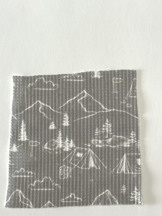 Camping Print in Stone on Brushed Waffle Knit Fabric Sold by the 1/4 yard
