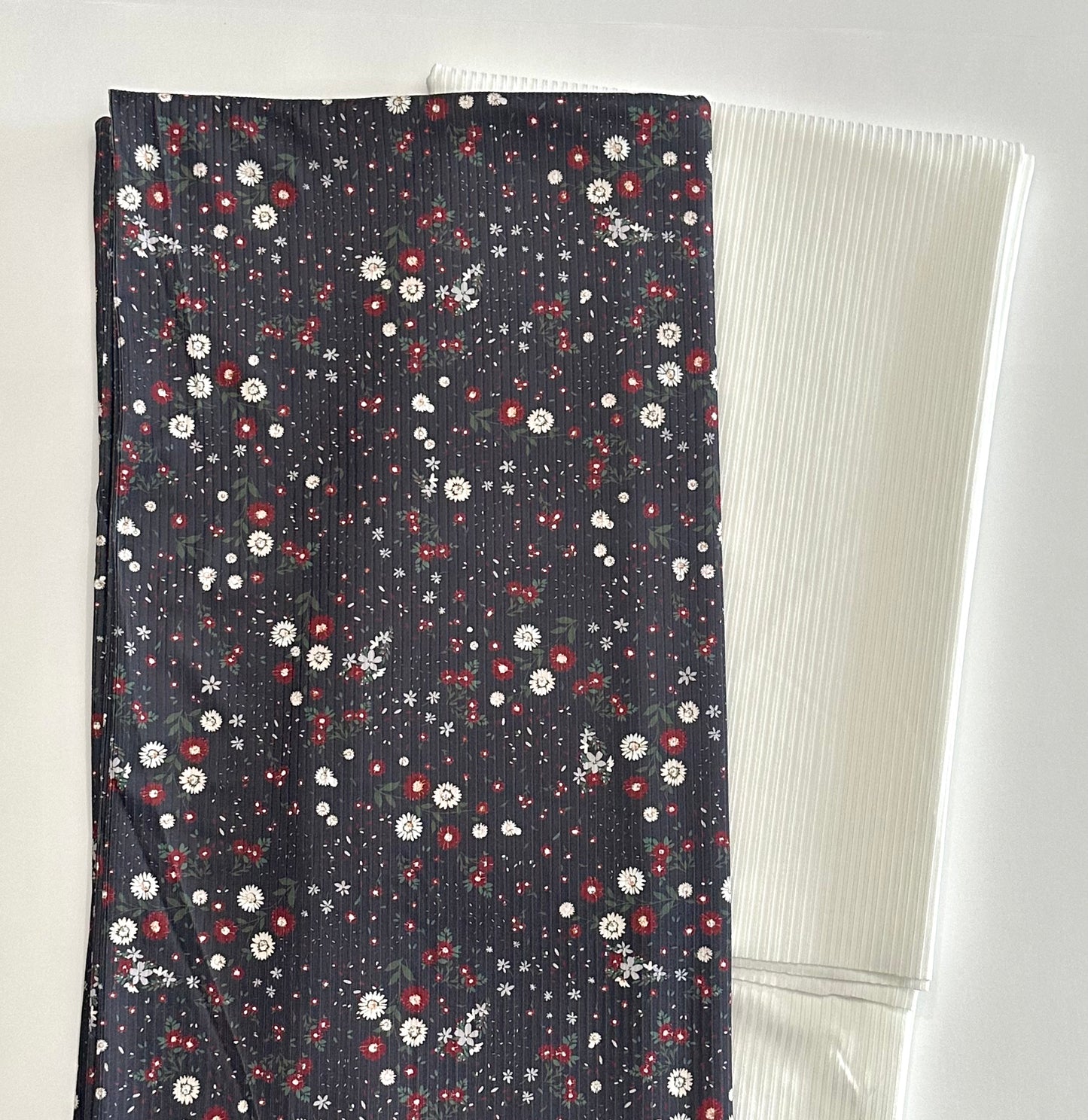 Yara Floral in Navy on Unbrushed Rib Knit Fabric Sold by the 1/4 yard