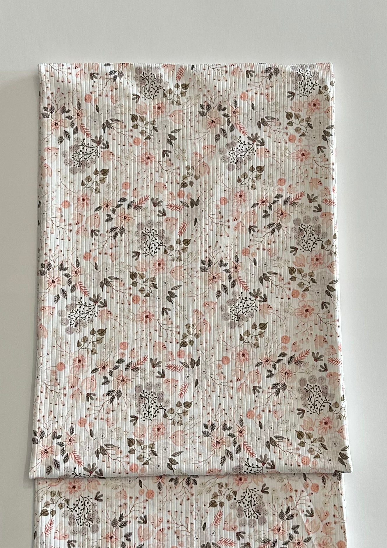 Brenna Floral in White on Unbrushed Rib Knit Fabric Sold by the 1/4 yard