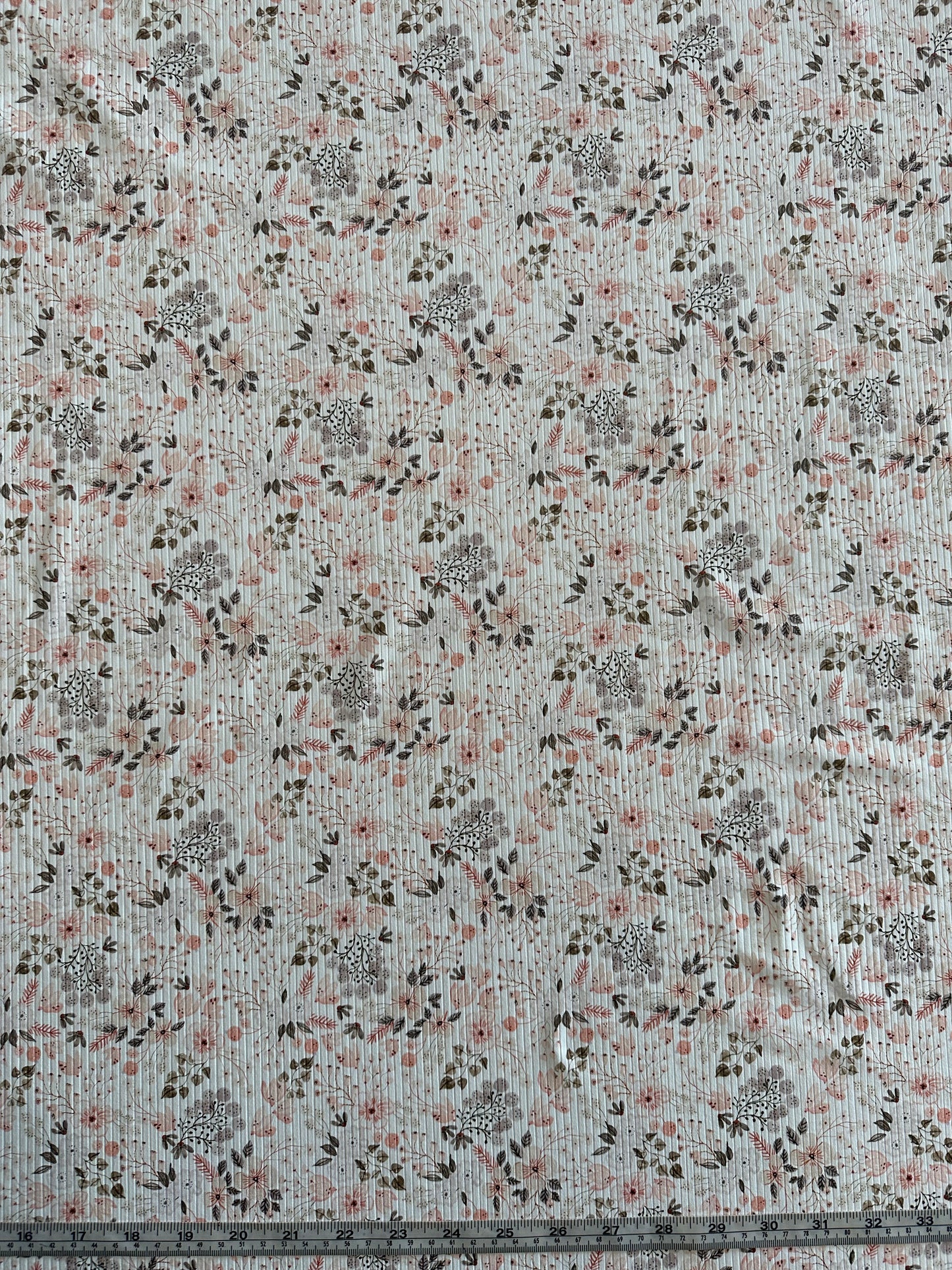 Brenna Floral in White on Unbrushed Rib Knit Fabric Sold by the 1/4 yard