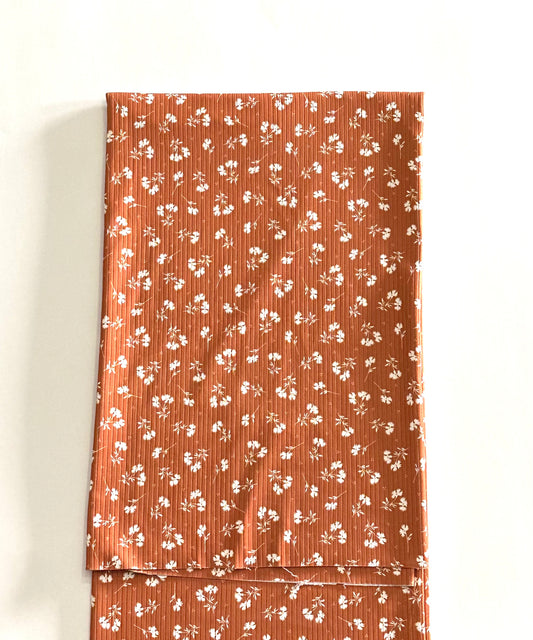 Briley Floral in Rust on Unbrushed Rib Knit Fabric Sold by the 1/4 yard