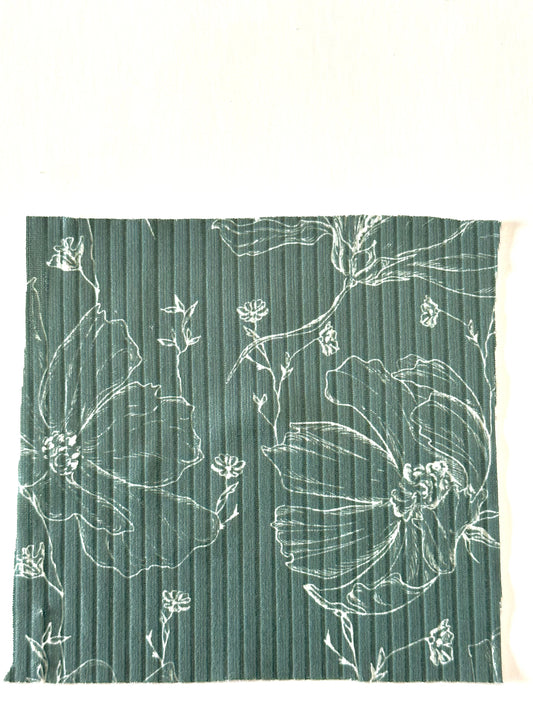 Poppy Floral in Green on Unbrushed Rib Knit Fabric Sold by the 1/4 yard