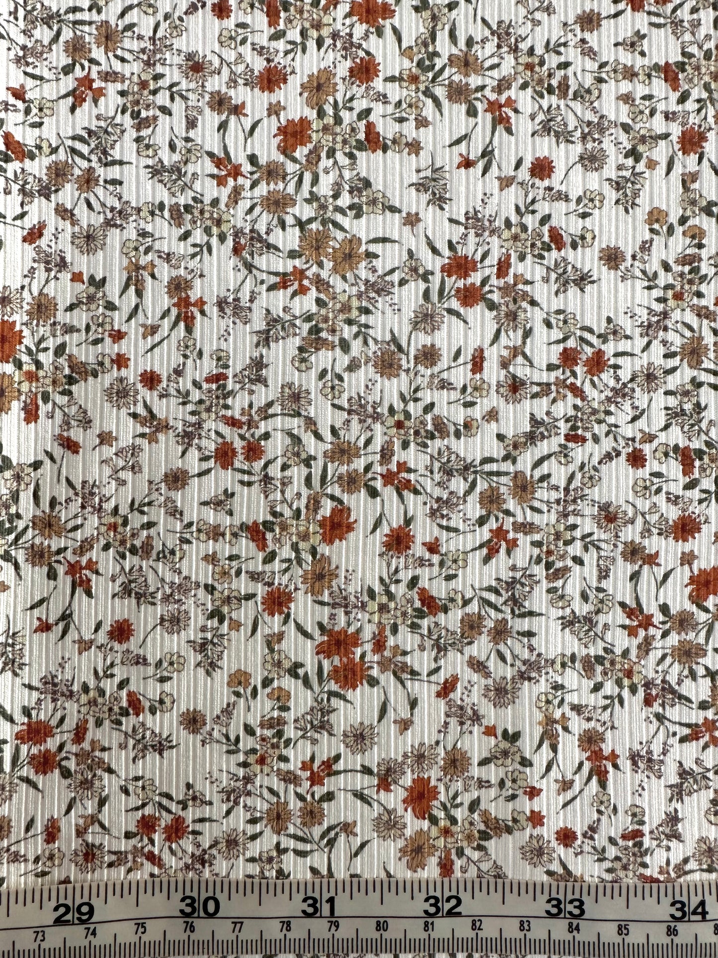 Lily Floral in Olive & Orange on Unbrushed Rib Knit Fabric Sold by the 1/4 yard
