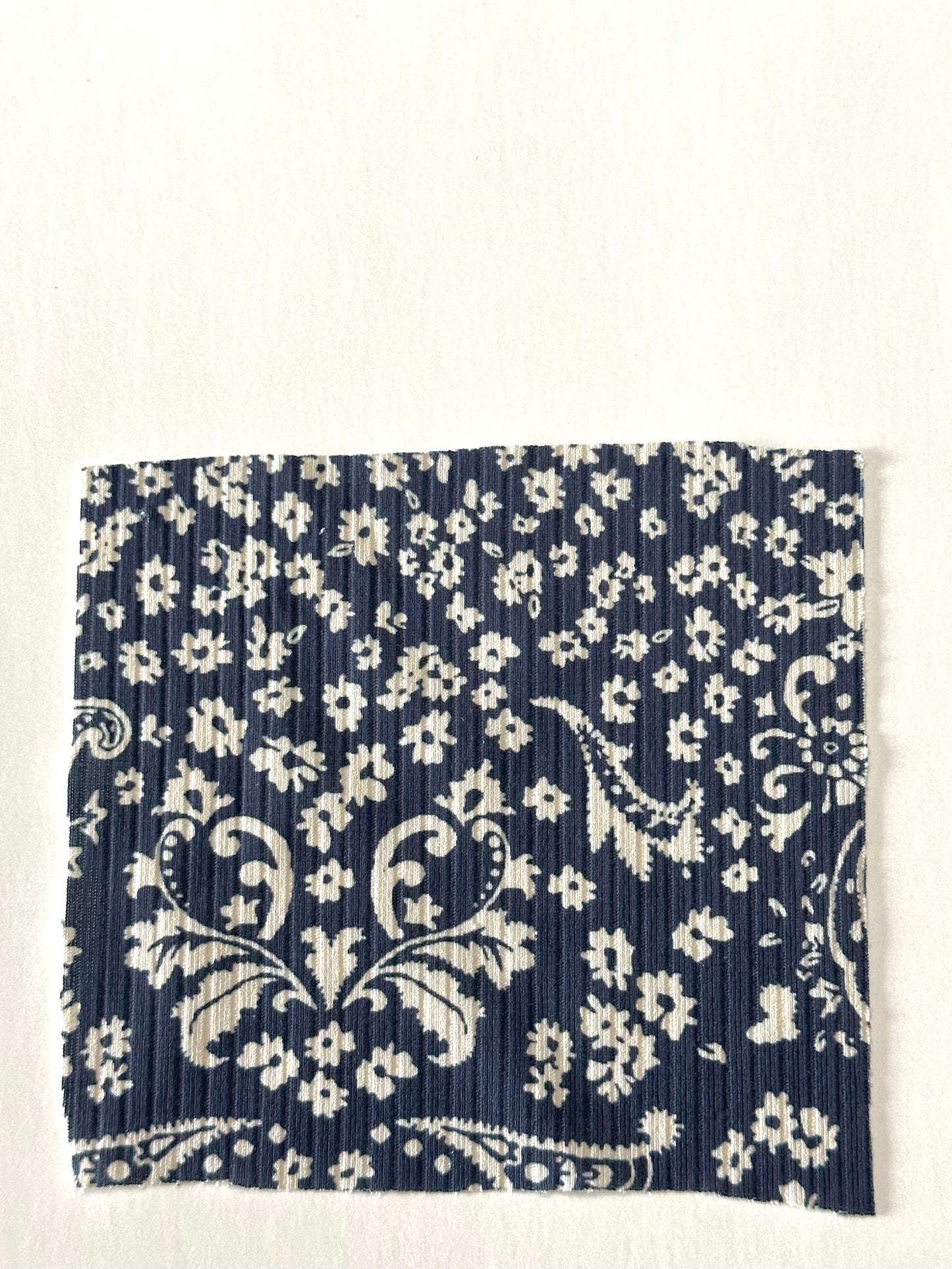 Pre-Order Paisley Toss in Navy on Unbrushed Rib Knit Fabric Sold by the 1/4 yard
