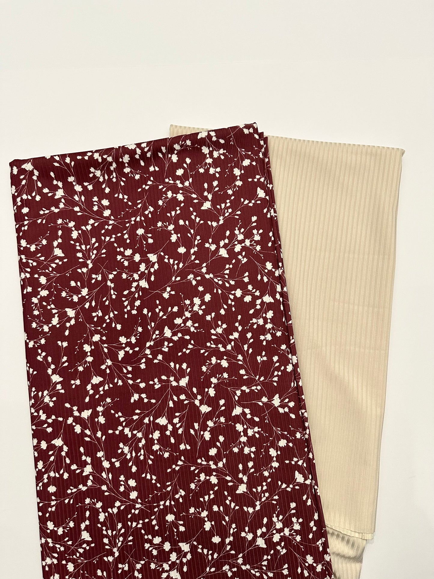 Harper Floral in Burgundy on Unbrushed Rib Knit Fabric Sold by the 1/4 yard