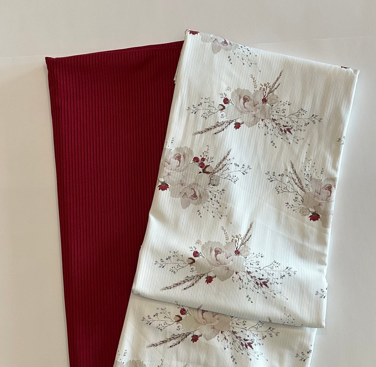The Christmas Rose in Red on Unbrushed Rib Knit Fabric Sold by the 1/4 yard