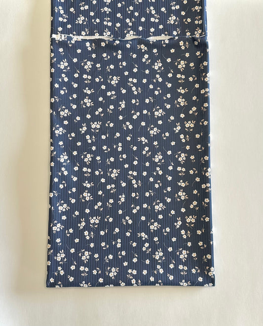 Brittani Floral in Navy on Unbrushed Rib Knit Fabric Sold by the 1/4 yard
